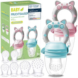 Sucettes aux fruits pour bébé, paquet de 2 sucettes aux fruits pour bébés à partir de 3 mois, version améliorée 2023, tétines à remplir, tétines au porridge, tétines aux fruits pour bébés, sans BPA, 8 tétines en silicone en 3 tailles