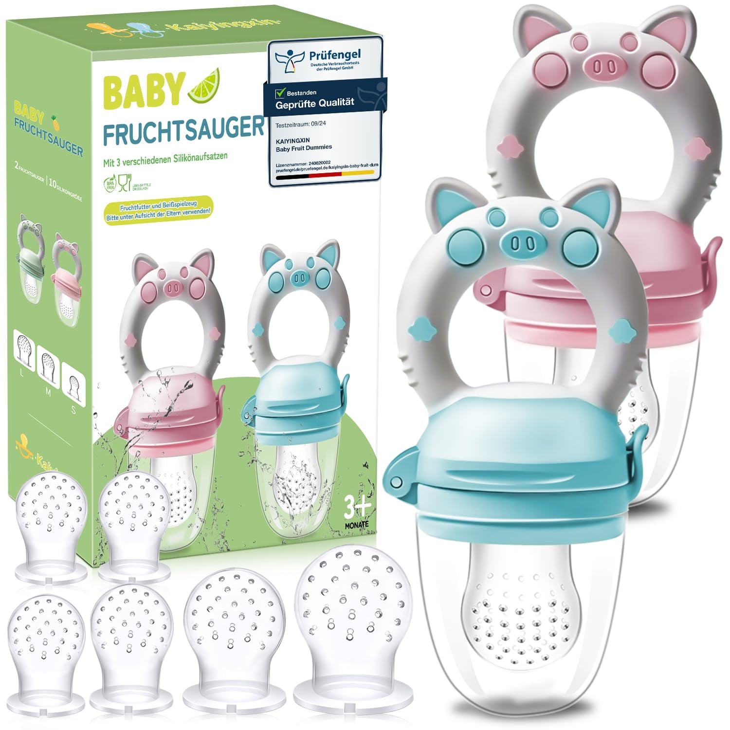 Sucettes aux fruits pour bébé, paquet de 2 sucettes aux fruits pour bébés à partir de 3 mois, version améliorée 2023, tétines à remplir, tétines au porridge, tétines aux fruits pour bébés, sans BPA, 8 tétines en silicone en 3 tailles
