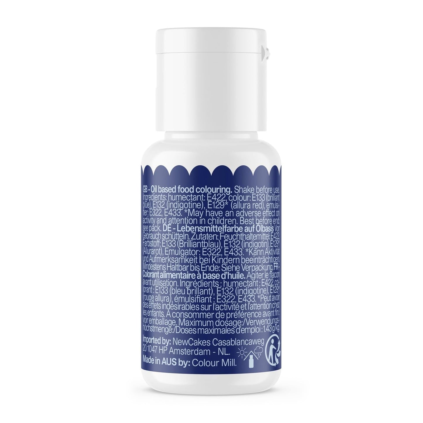 Colorant alimentaire à base d'huile Color Mill Blend, coloris bleu marine - Colorant alimentaire pour chocolat, fondant, muffins, gâteaux, pâtisserie, macarons - Colorant alimentaire pour décoration de gâteaux - 100 ml