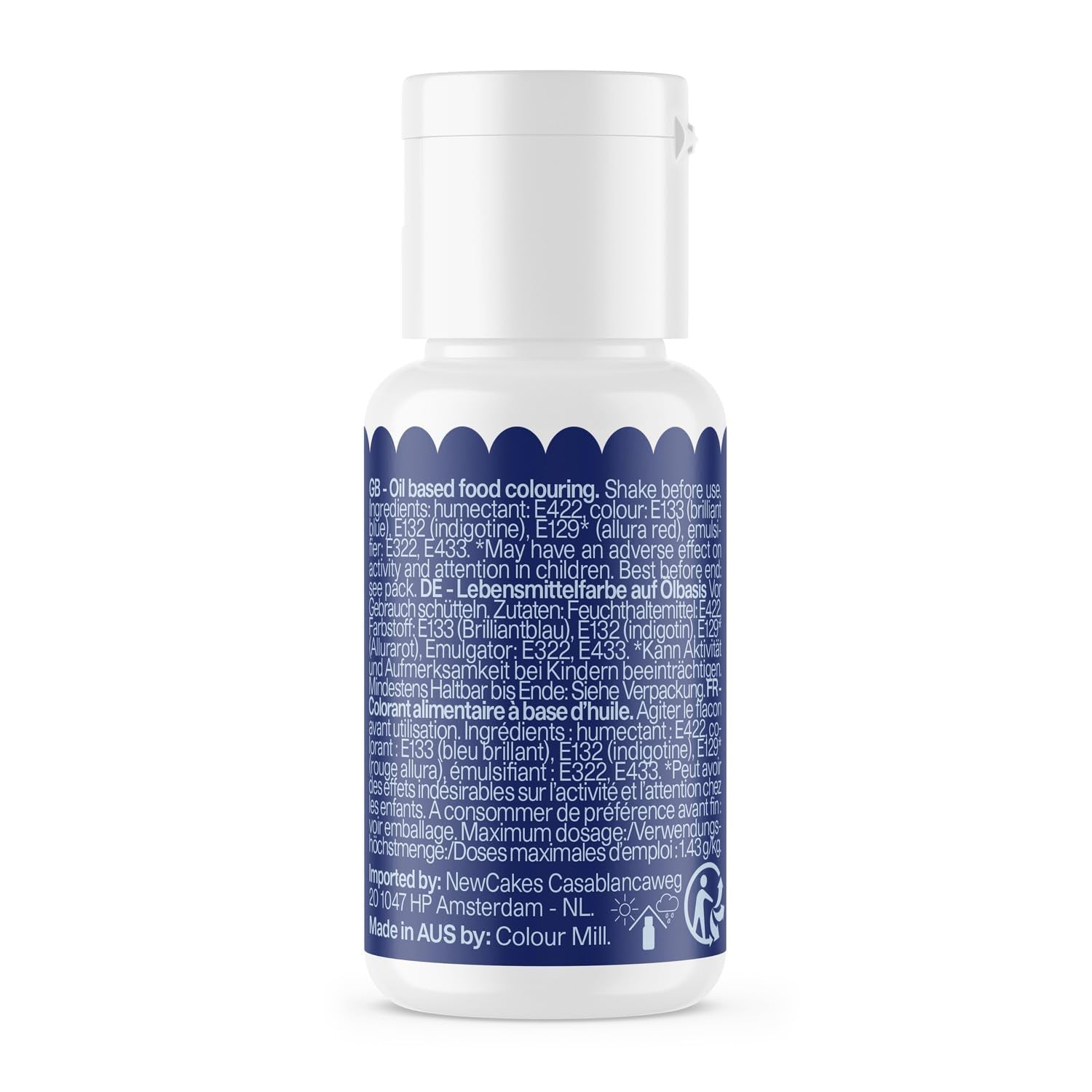 Colorant alimentaire à base d'huile Color Mill Blend, coloris bleu marine - Colorant alimentaire pour chocolat, fondant, muffins, gâteaux, pâtisserie, macarons - Colorant alimentaire pour décoration de gâteaux - 100 ml