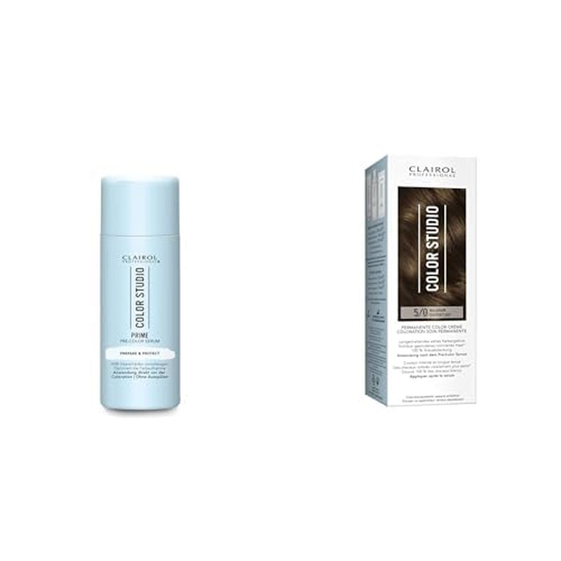 Ensemble de colorations pour cheveux Color Studio - Sérum capillaire pour la prévention des dommages à la couleur (50 ml) + Coloration pour cheveux châtain clair 5/0 (110 ml) - avec purificateur métallique pour 6 fois moins de cassures de cheveux Naty Shop Hair Color Default Title