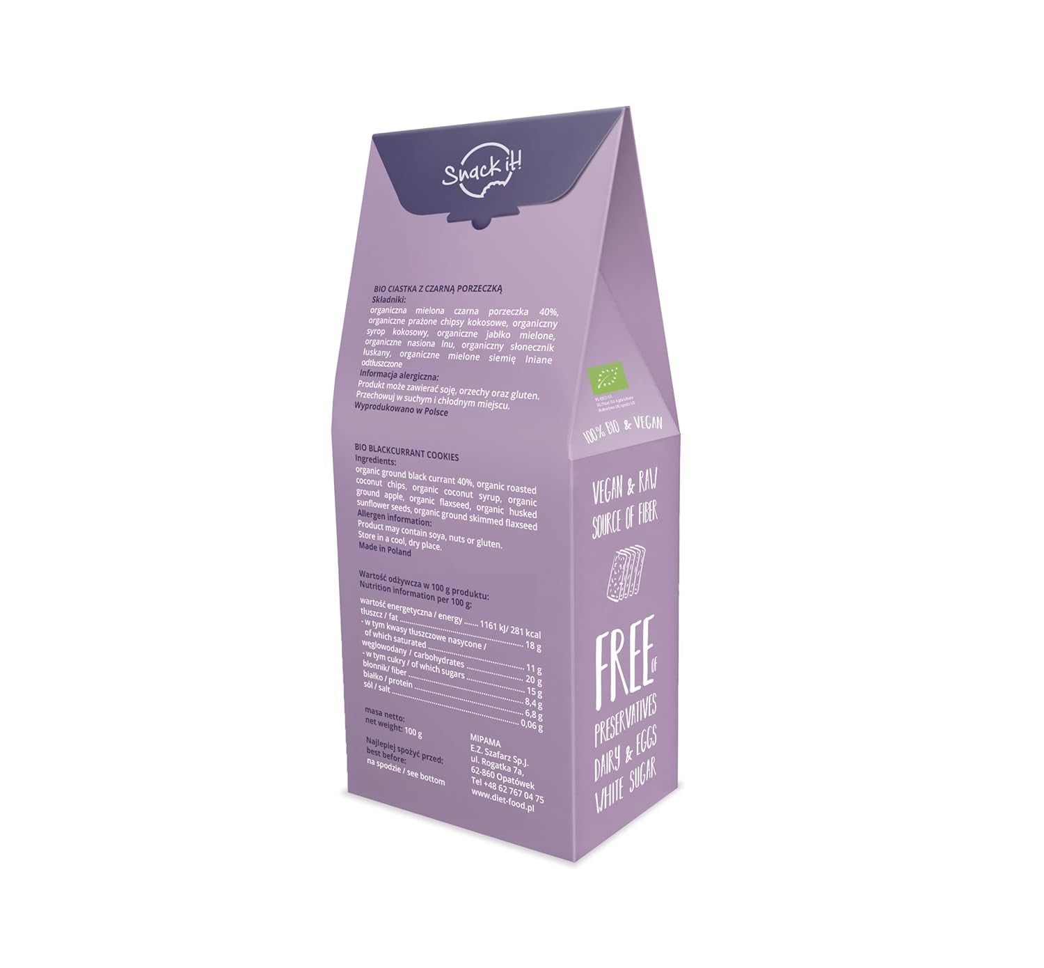 DIET-FOOD Biscuits au cassis bio RAW Snack sain Délicieux biscuits de bureau sans conservateur 100 g (1 paquet)