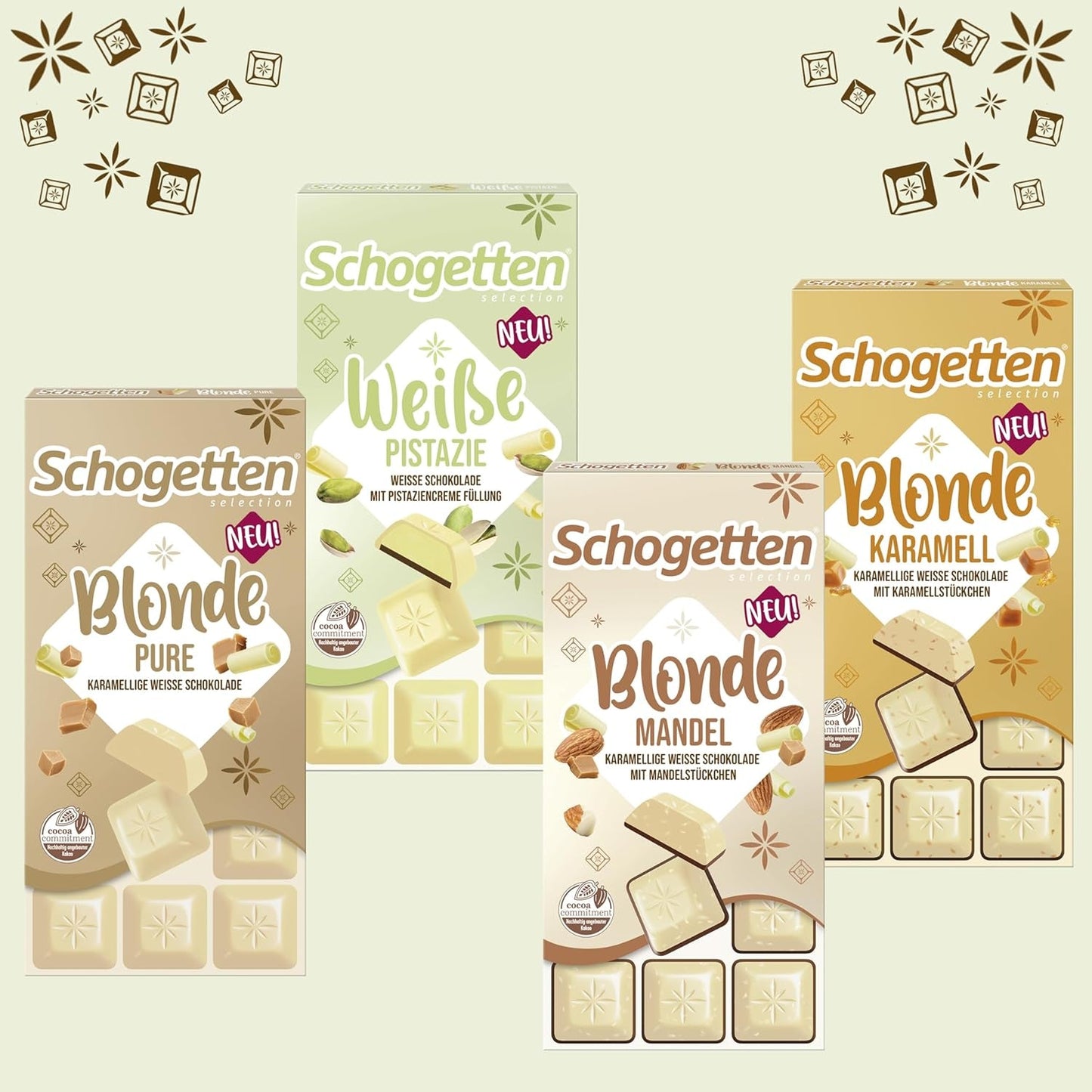 Schogetten Pistache Blanche | Chocolat blanc fourré à la crème de pistache | 100g | Idéalement portionné (paquet de 3)