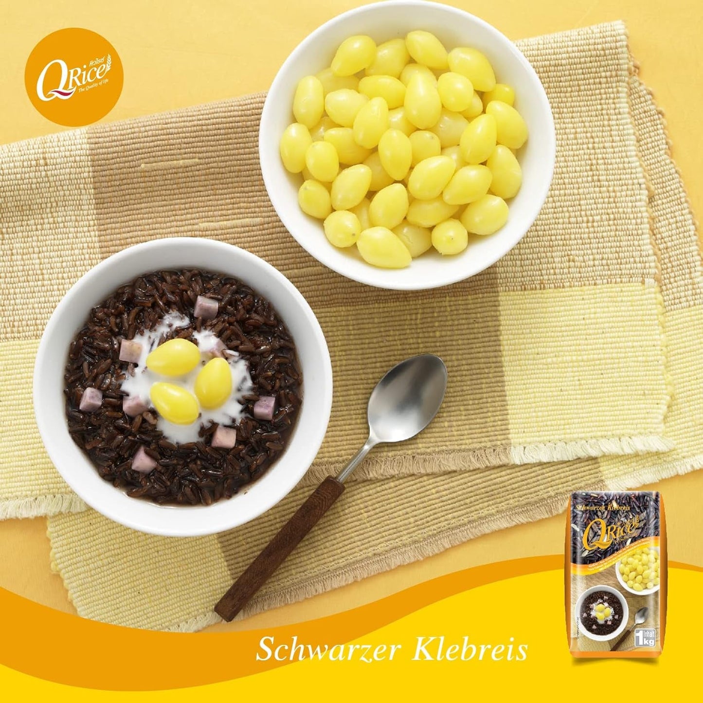 Q RIZ | Riz gluant noir à grains longs de Thaïlande | Aromatique avec une délicate note de noix | Idéal pour les desserts au curry, sushi et mochi | 1x1 kg