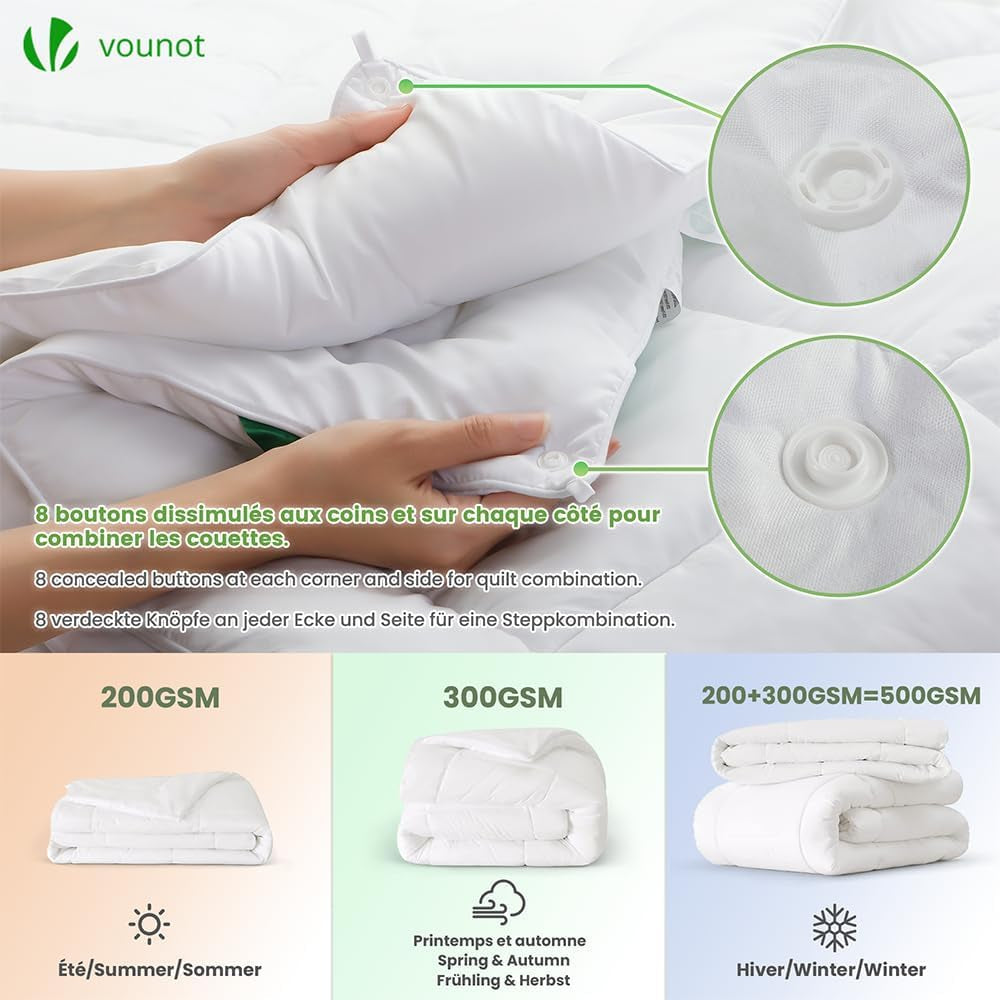VOUNOT Couette 155X200Cm, Lot de 2 Couettes Hiver 4 Saisons 500GSM, composé de 2 couettes nouées ensemble Couette Adaptable été comme hiver, Norme Oeko-Tex Couettes et couettes Naty Shop
