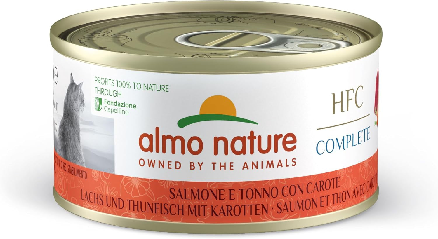 Almo Nature HFC Complete, Nassfutter für Erwachsene Katzen - Saumon et thon aux carottes - Emballage avec 1,68 kg (24 x 70 g)
