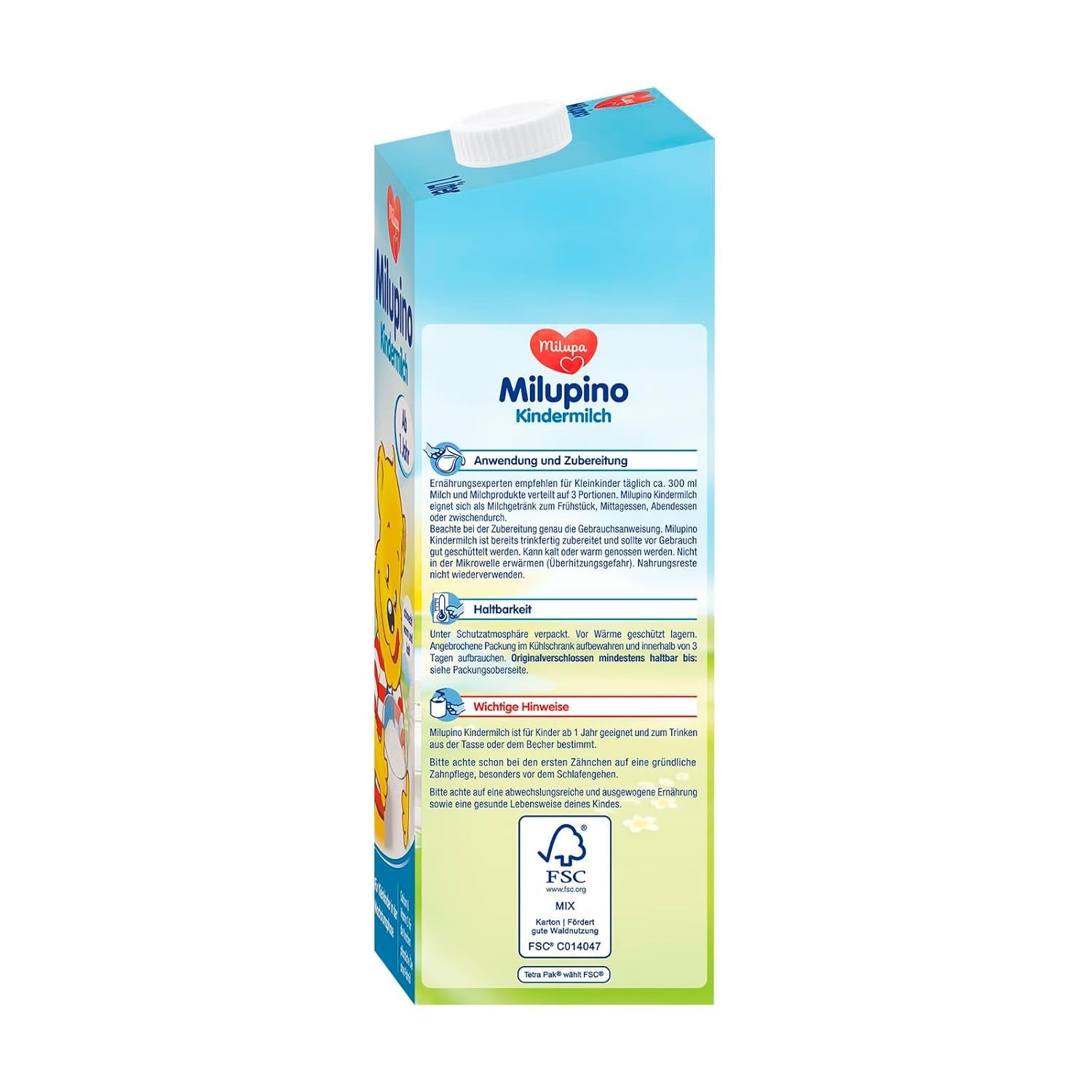 Milupa Milupino Lait de croissance prêt à boire (6x1L), dès 1 an, pour les jeunes enfants en phase de croissance