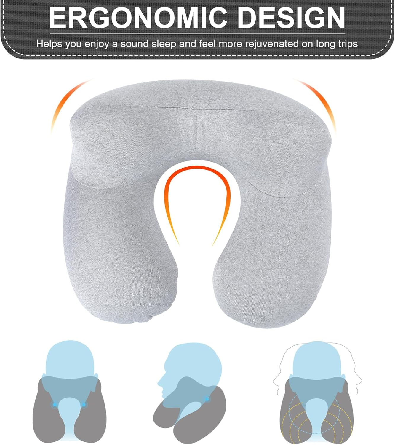 Oreiller cervical gonflable de voyage, oreiller cervical gonflable compact et rapide avec housse de coussin lavable pour les voyages en voiture, avion, train, bureau, famille
