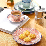 Vancasso Macaron Service à café en porcelaine, service à café coloré 12 pièces pour 4 à 12 personnes, ensemble de tasses, comprend des tasses à café, des soucoupes et des assiettes à dessert