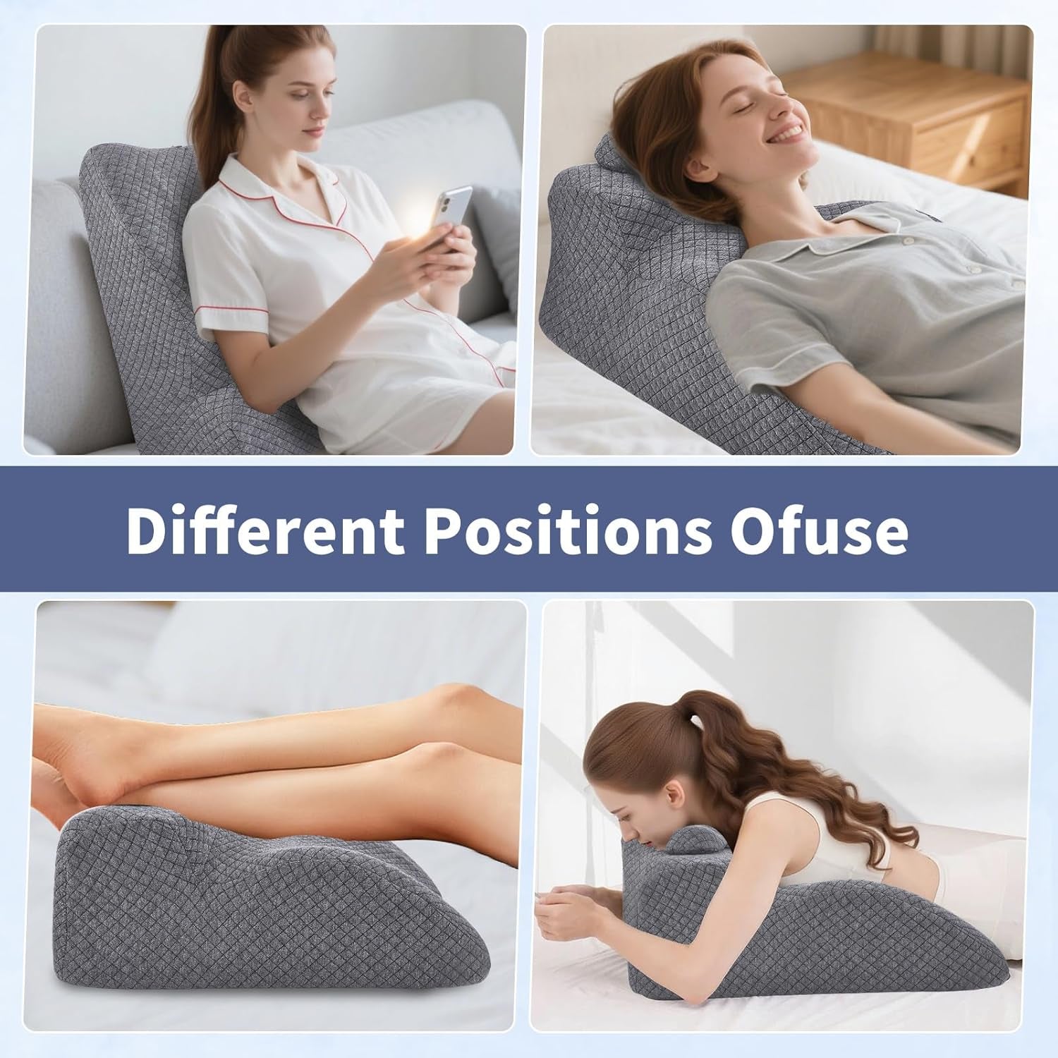 Oreiller de lecture – Oreiller de dos, appui-tête réglable, oreiller de lecture en mousse à mémoire de forme pour lit, oreiller ergonomique pour le dos, le cou et les jambes, oreiller de soutien lombaire
