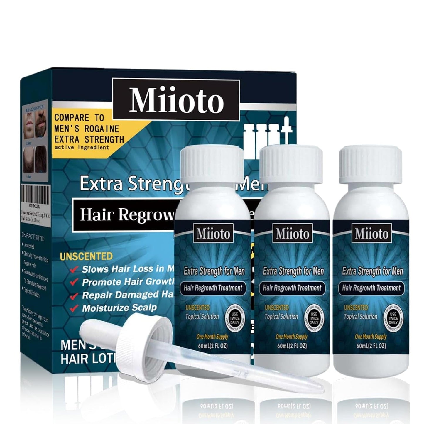 Sérum de croissance des cheveux Miioto, produit de croissance des cheveux pour hommes, sérum de croissance des cheveux, soin du cuir chevelu favorise les cheveux plus épais, nourrit le cuir chevelu et prévient la perte de cheveux, 3 * 60ML de soins capillaires Naty Shop Titre par défaut