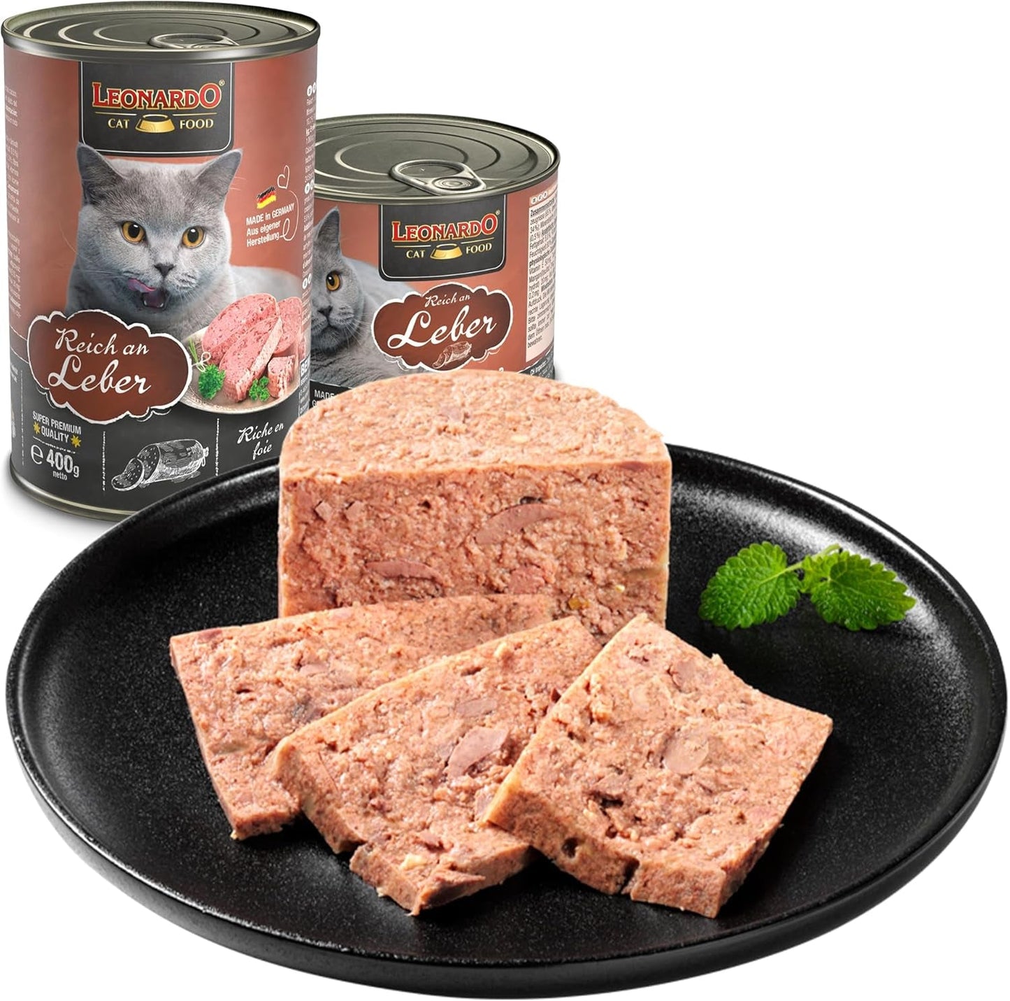 LEONARDO Nourriture humide [6x400g foie] | Nourriture humide pour chats sans céréales | Aliments humides complets en conserve