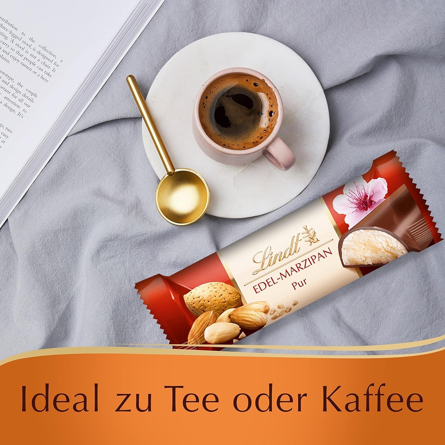 Présentation du dessus de chocolat Lindor | 1718 g and chocolate bars with marzipan | 25 barres x 50g en présentoir | 1250g | Pâte d'amande pure recouverte de chocolat noir | Barres de chocolat