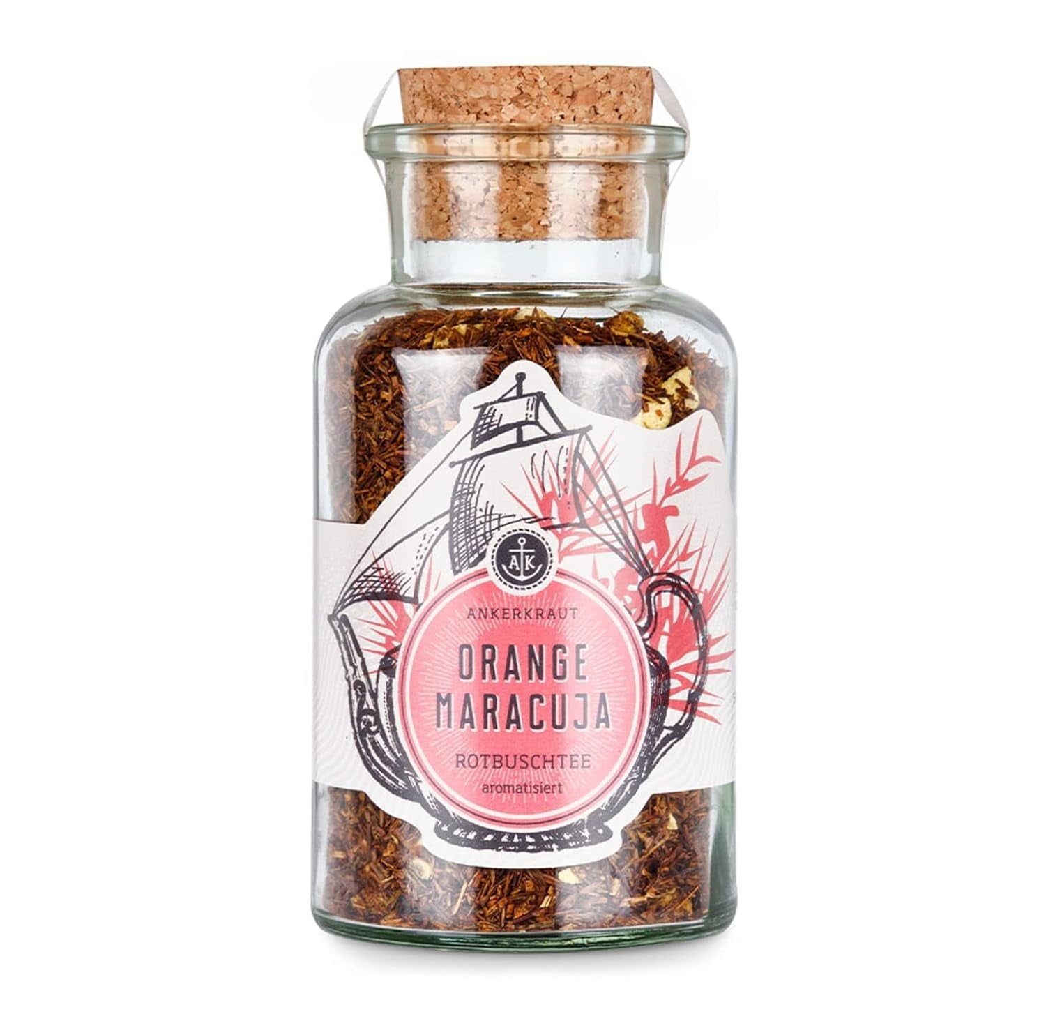 Ankerkraut Thé à l'orange rouge et aux fruits de la passion 90 g dans un pot en liège Thé en vrac de qualité supérieure Idée cadeau Boisson bien-être