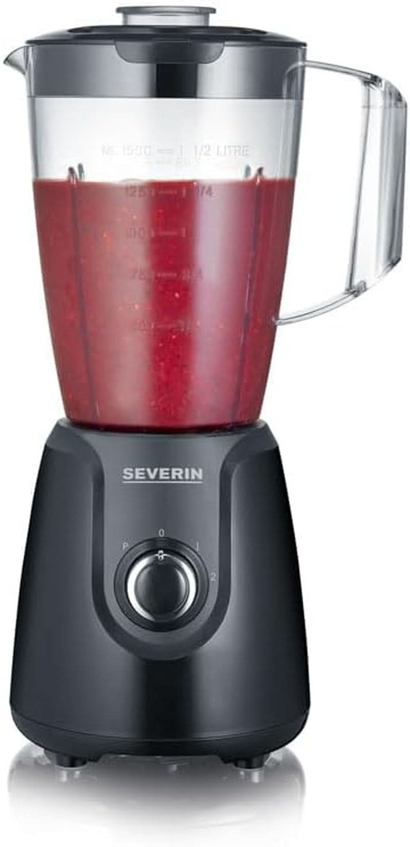 SEVERIN Batteur sur socle avec 1,5 L Mixbehälter Aus Tritan, Mixer Mit 2 Stufen Und Pulse-Funktion, Leistungsstarker Küchenmixer Mit Edelstahlmesser, 600 W, Schwarz, SM 3707 Kitchen Naty Shop