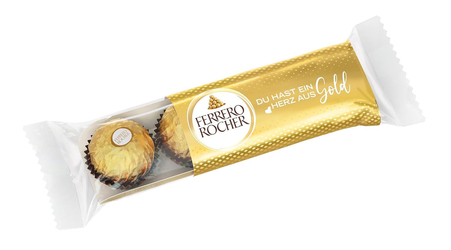 Ferrero Rocher - Pralines Spécialité Croquantes et Crémeuses aux Noisettes - Cadeau de Saint Valentin pour Elle et Lui - 16 Paquets de 4 Pralines Individuelles