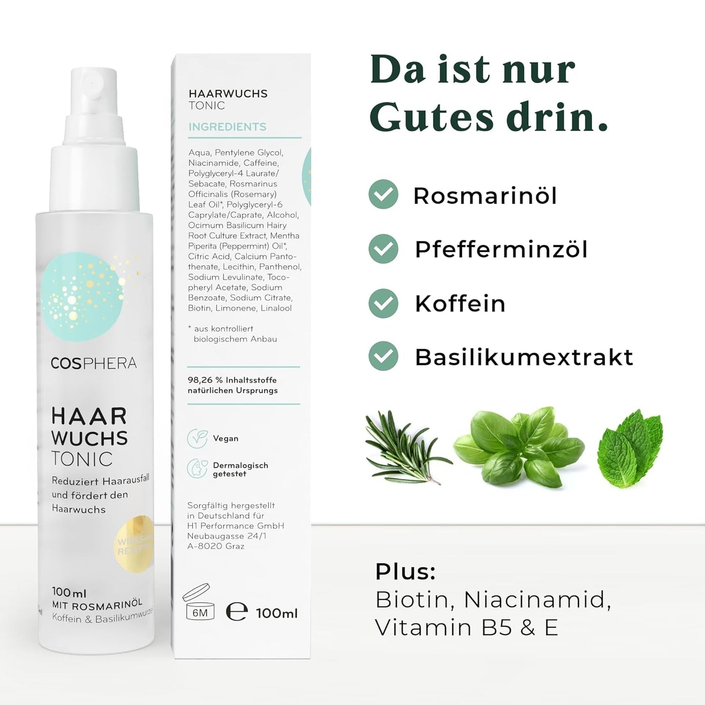 Spray tonique capillaire à l'huile de romarin 100 ml - Le spray à l'huile de romarin accélère naturellement la croissance des cheveux - Remède contre la croissance des cheveux pour femmes et hommes - Sérum contre la chute des cheveux - Huile capillaire au romarin par Cosphera Hair Care Naty Shop