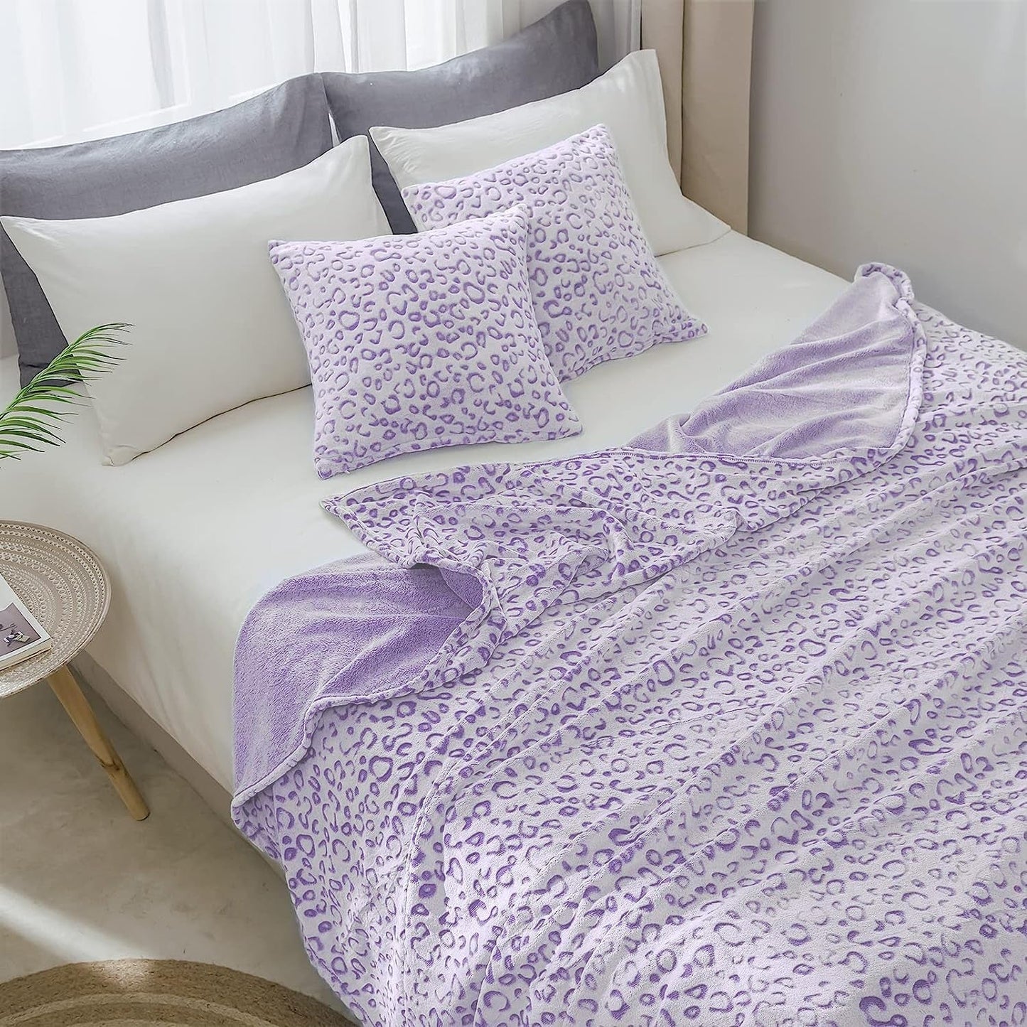 Plaid polaire flanelle FY FIBER HOUSE, couverture microfibre imprimé guépard 3D, 228 X 274 cm, violet Couettes et couettes Naty Shop