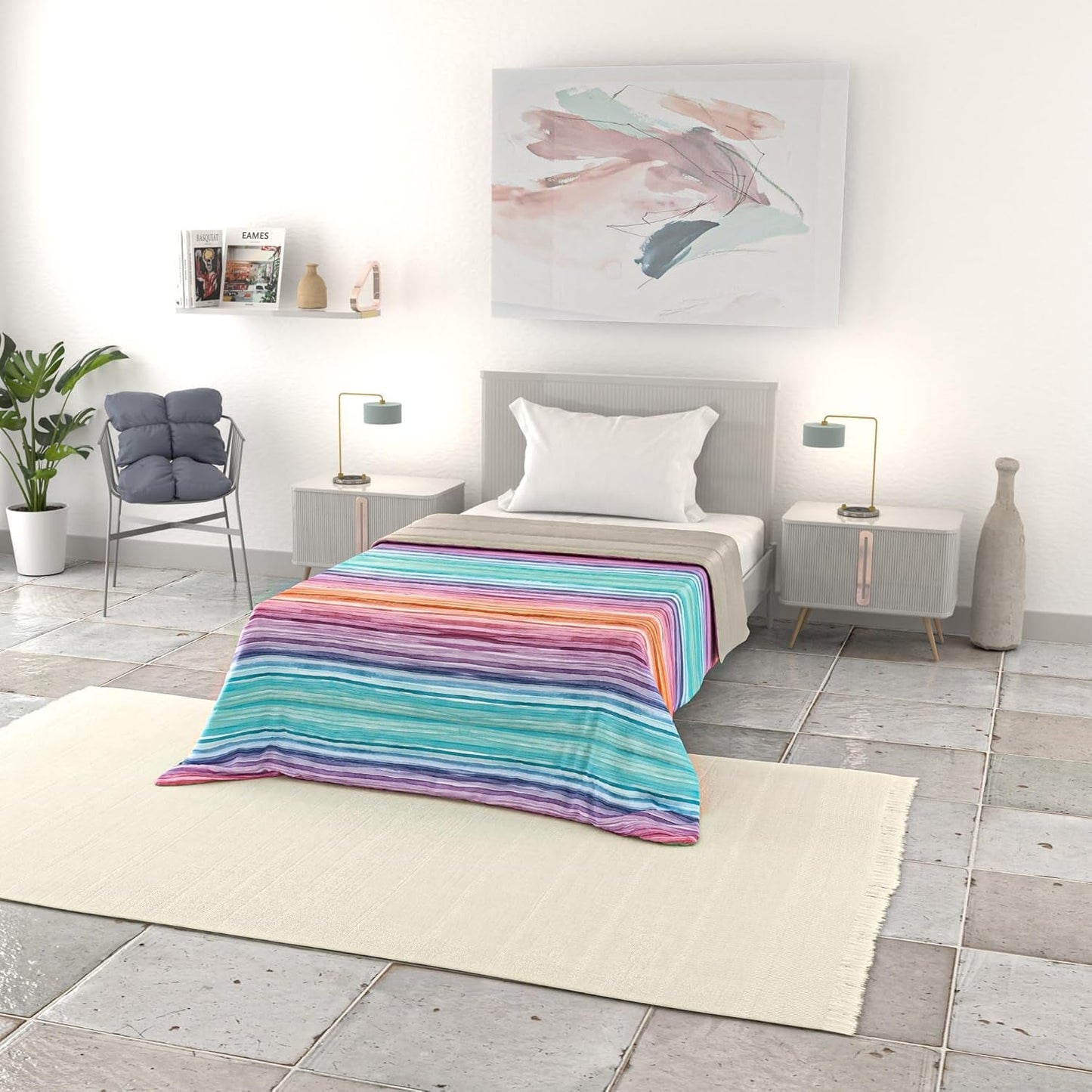 Couverture d'été basique, microfibre, rayures jeans, 200X240Cm Quilts et quilts Naty Shop Rainbow 200X240Cm