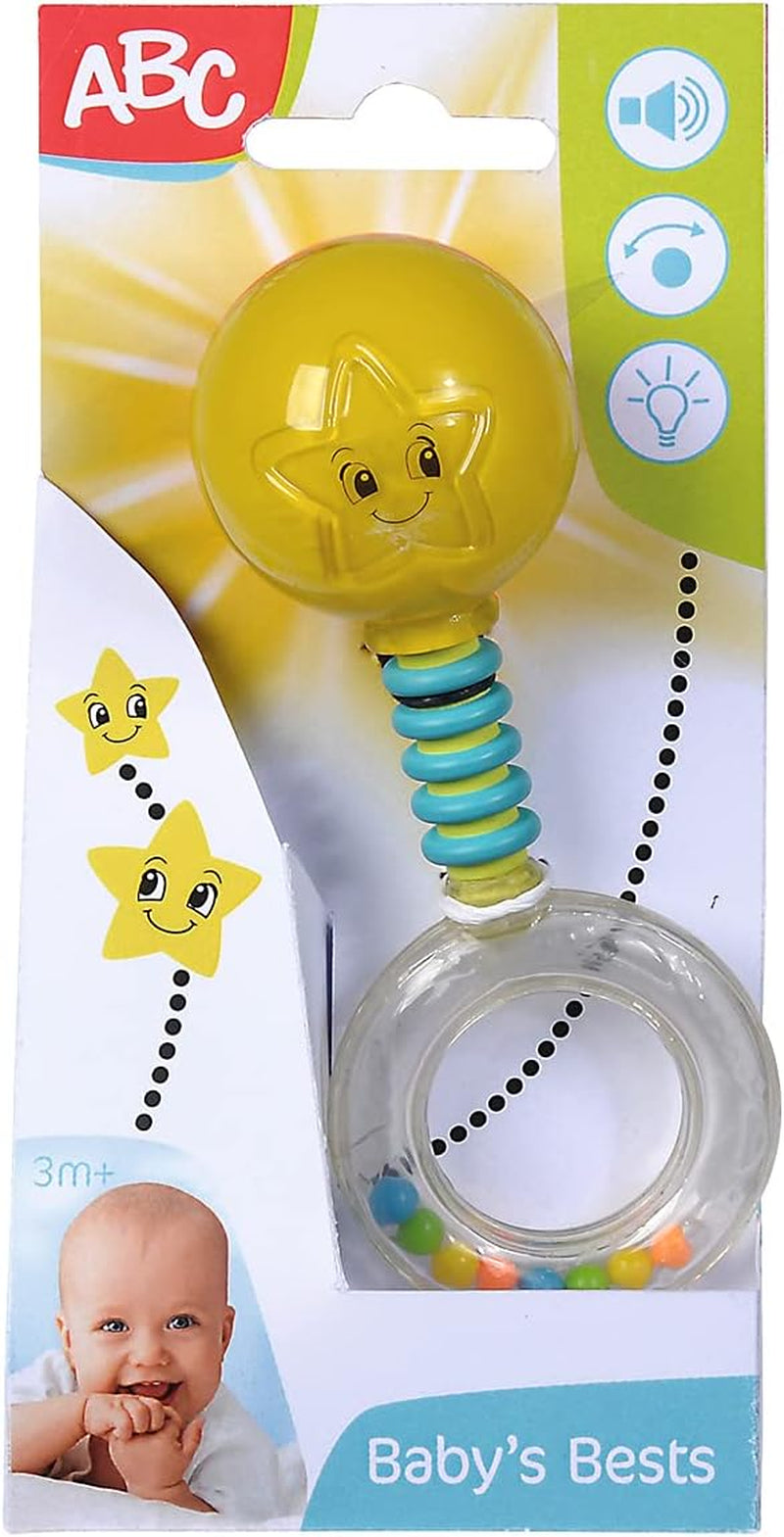 Simba 104010060 - Hochet lumineux ABC, s'allume lorsqu'on le secoue, 14 cm, jouet bébé, hochet bébé, premier équipement, à partir de 3 mois, jaune Jucarii Bebe Naty Shop Titre par défaut