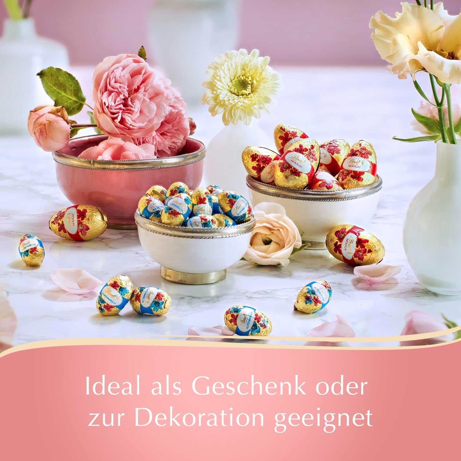 Oeufs Lindt Nougat Edition Fleur 90g | Nougat aux noisettes au chocolat au lait fin | Oeufs de Pâques de conception de printemps | Chocolat de Pâques | Oeufs en chocolat | Cadeau de chocolat | Idée cadeau