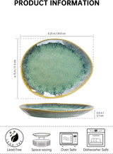 Henten Home Assiettes spéciales en grès, bols à snack et à sauce - 20x17cm pour 4 personnes, assiettes petit-déjeuner en porcelaine - design vert moderne