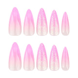 Mouyouglow longs ongles Stiletto laiteux blanc dégradé rose paillettes Cool faux ongles avec colle rose Ombre paillettes ongles artificiels