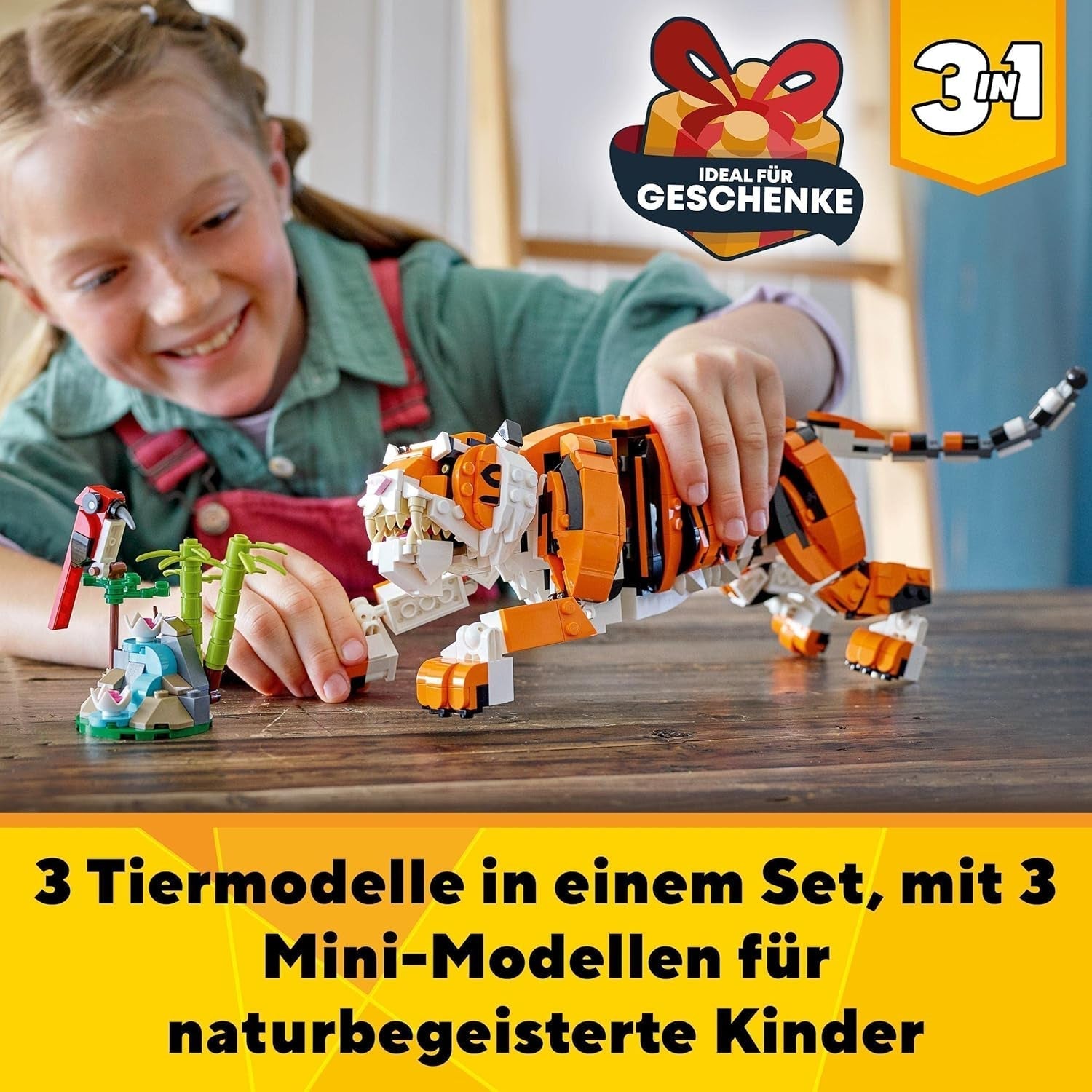 LEGO 31129 Creator Majestic Tigre, Panda ou Poisson Ensemble de figurines animales 3 en 1 Jouet pour enfants garçons et filles Jouets de construction d'animaux Besuche den LEGO-Store