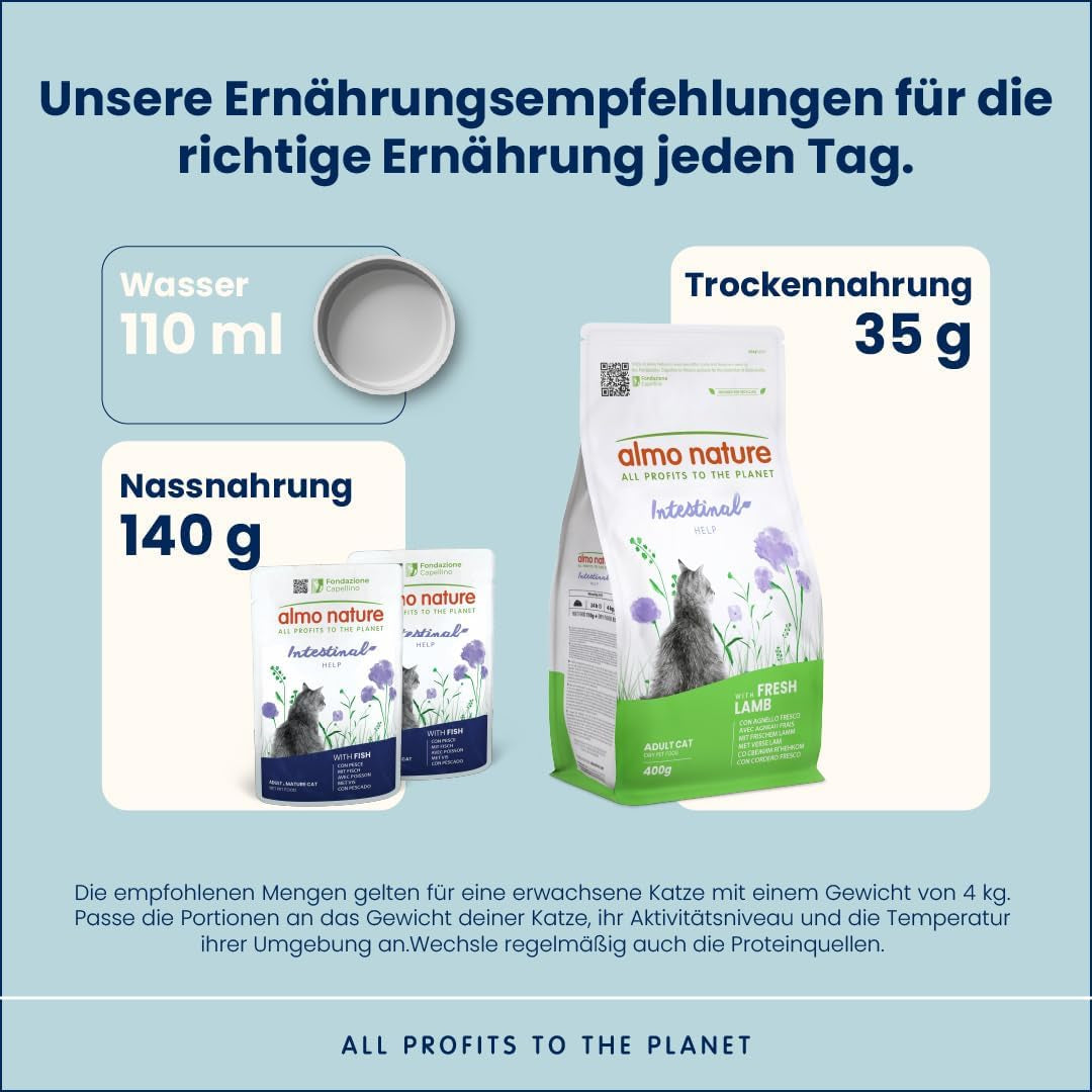 Almo Nature Functional - Intestinal Help - Nourriture humide pour chats adultes aux intestins sensibles - au poisson et à la volaille - soutient le microbiome - 70g (paquet de 6)