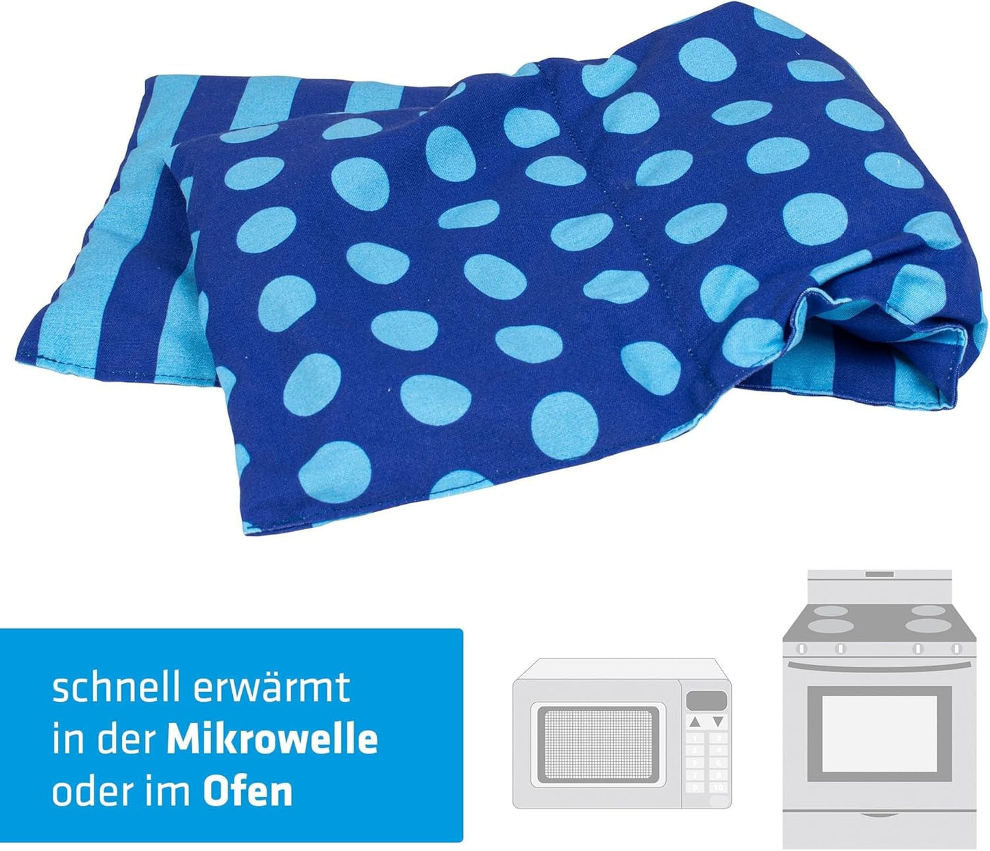 Oreiller en noyaux de cerise Passe au micro-ondes et au four - Bleu avec rayures et pois I Fait à la main I Fabriqué en Allemagne I Env. 20 X 60Cm I Coton Oeko-Tex I Oreiller nuque Oreillers orthopédiques cervicaux Naty Shop