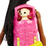 Barbie HDF74 Lot de 2 poupées ! Brooklyn Camping Doll (Brunette avec nattes tressées, env. 29 cm) avec chiot, sac à dos, sac de couchage, 10 accessoires de camping, cadeau pour les enfants à partir de 3 ans