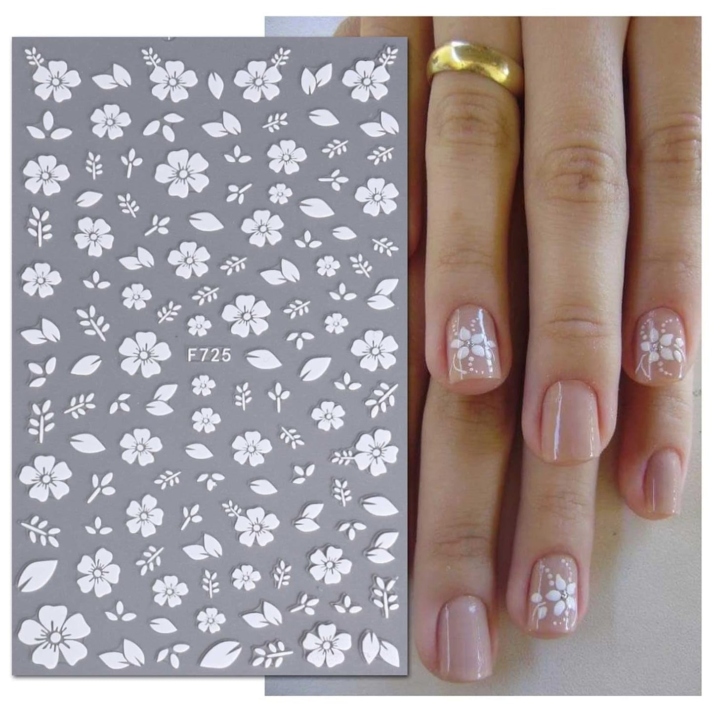 JMEOWIO Nagelsticker Frühling Weiße Blume 9 Blatt Nail Art Sticker Selbstklebend Nagelaufkleber Sommer Blumen Dekoration Nageldesign Zubehör