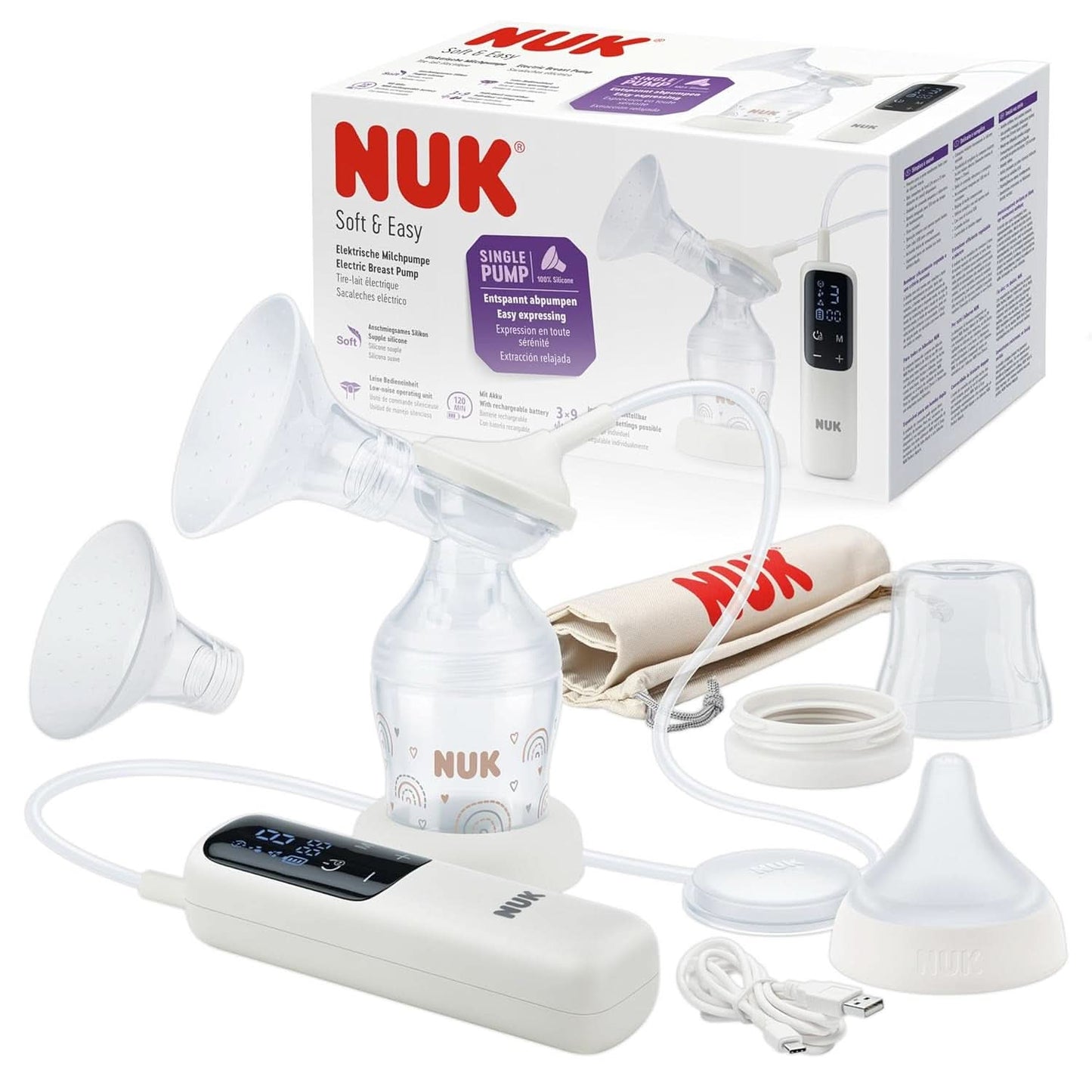 Ensemble tire-lait manuel NUK, Oreiller en silicone souple, 2 biberons parfaitement assortis, 150 ml Accessoires d'alimentation et d'allaitement Bebe Naty Shop Milchpumpe