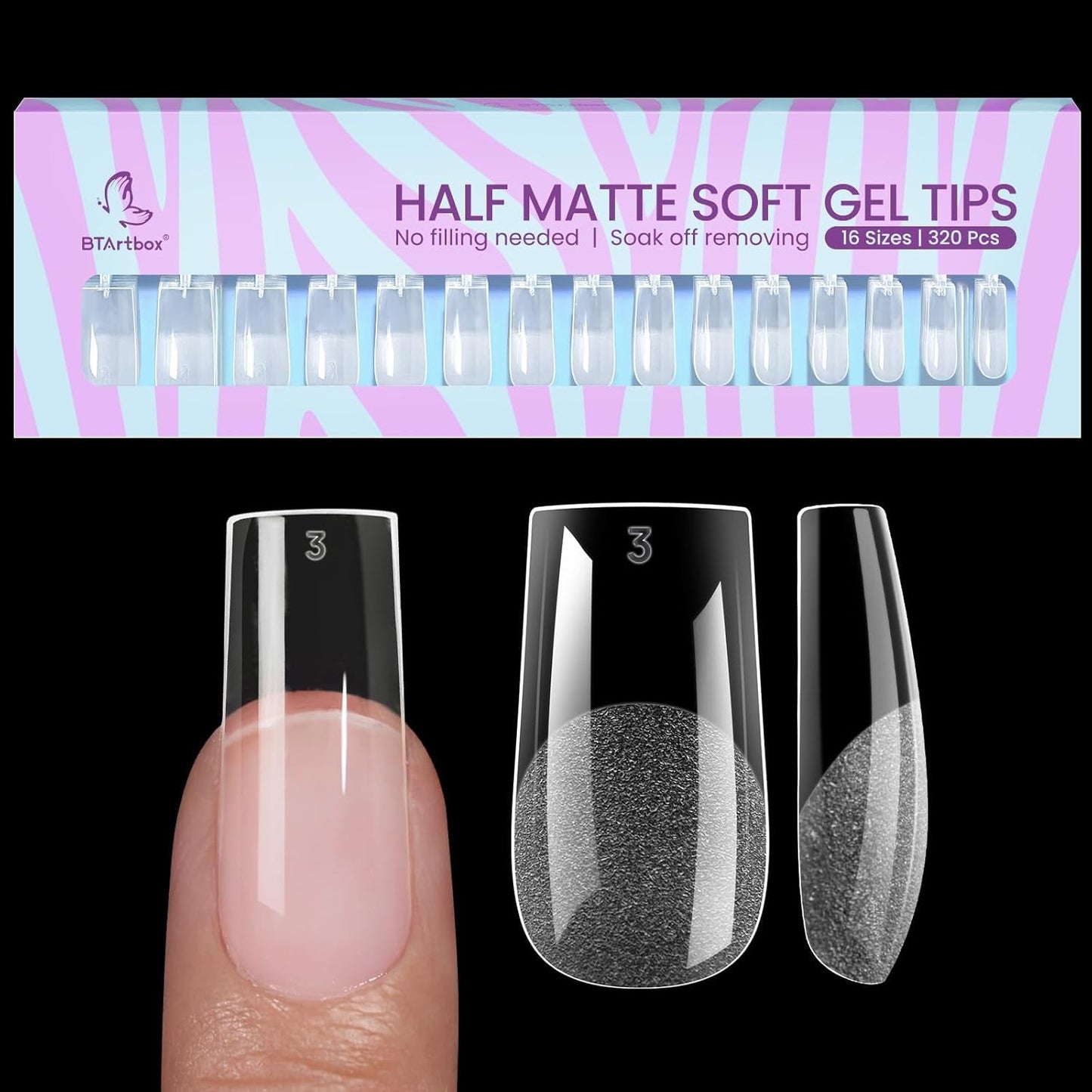 Btartbox Faux-ongles en amande extra courts - Gel à couverture complète X Soft XS - Semi-mat préformé pour salon d'ongles larges 320 pièces