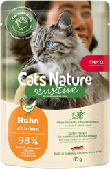 Nourriture humide pour chats MERA Cats Nature Sensitive au poulet 12x85g | Mono-protéiné, sans sucre et sans céréales | Nourriture humide à haute teneur en viande et facile à digérer pour chats