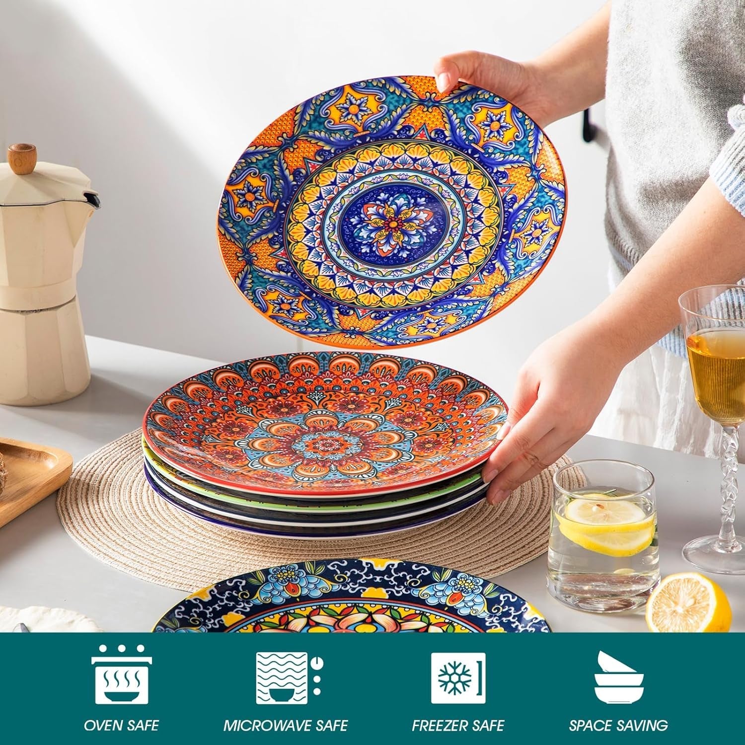 Service d'assiettes pour 6 personnes, service d'assiettes vancasso KRVI pour 6 personnes, service d'assiettes Ø 27 cm, passe au lave-vaisselle et au micro-ondes, assiettes à pâtes, assiettes à petit-déjeuner, assiettes à gâteaux