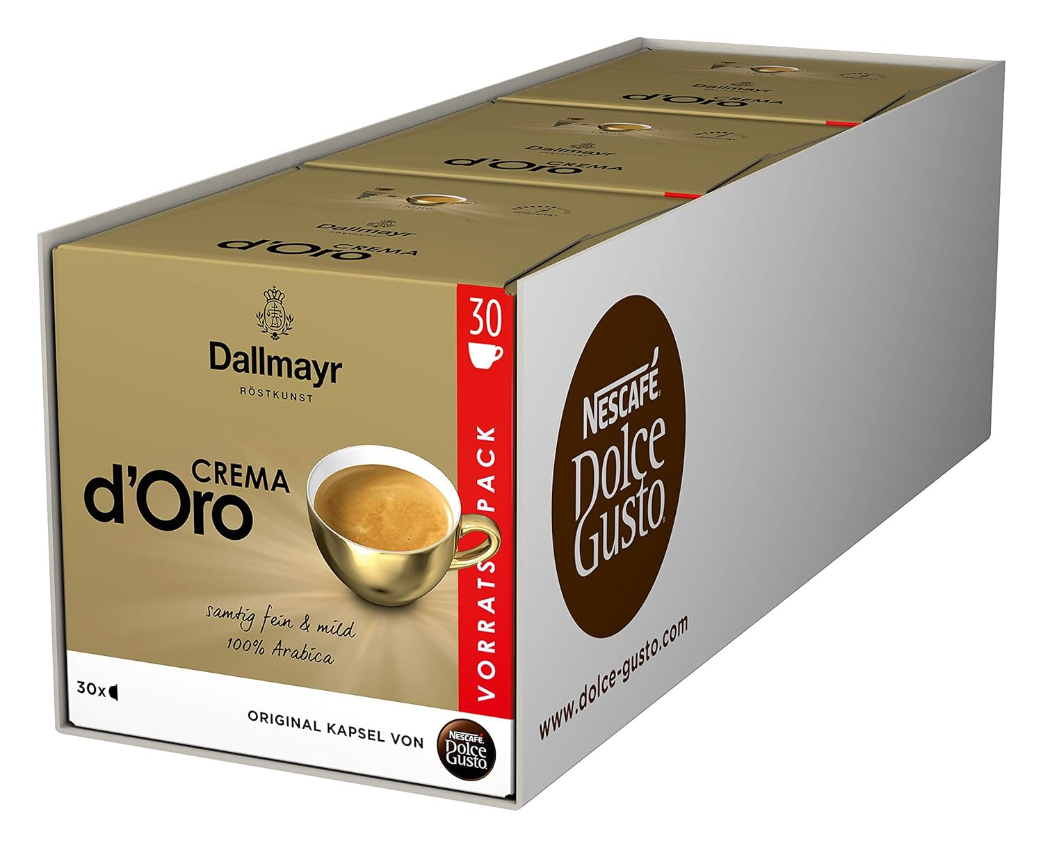 Dallmayr Crema d´Oro, XXL-Vorratsbox & Dallmayr Crema d´Oro intensa (48 capsules de café, intensité 9 sur 12, 100 % Arabica de Bohême), paquet de 3 (3x16 capsules)