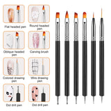 6 pièces Double-Ende Nagel Pinsel, Nageldesign Pinsel, Double-Ende Nail Art Pinsel Kit Professionnel Maniküre Werkzeuge Kit (Noir)