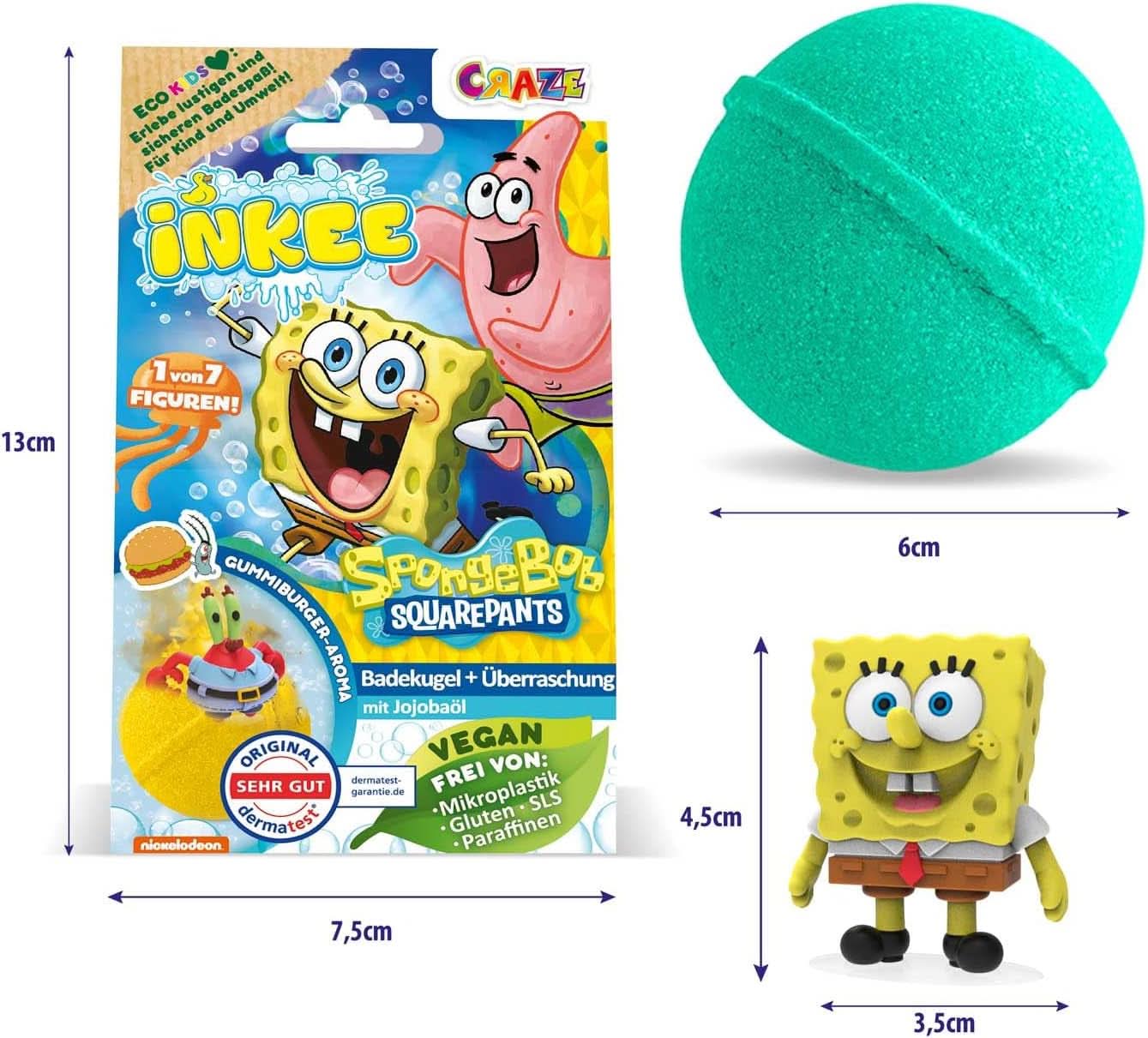 INKEE Bob l'éponge Surprise Bombe de bain pour enfants Bob l'éponge à collectionner 80 grammes Naty Shop