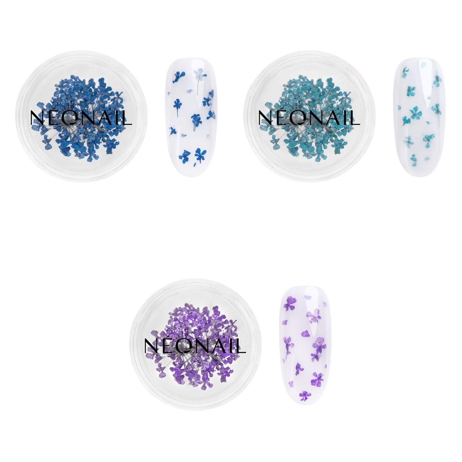 NÉONAIL Nail Art Flowers Set - Trockenblumen - Getrocknete Blumen - Nageldesign Zubehör - Nageldekorationen - Getrocknete Blüten - Décoration d'ongles - Gelnägel Zubehör - 3 Farben - Rosa, Lila, Orange