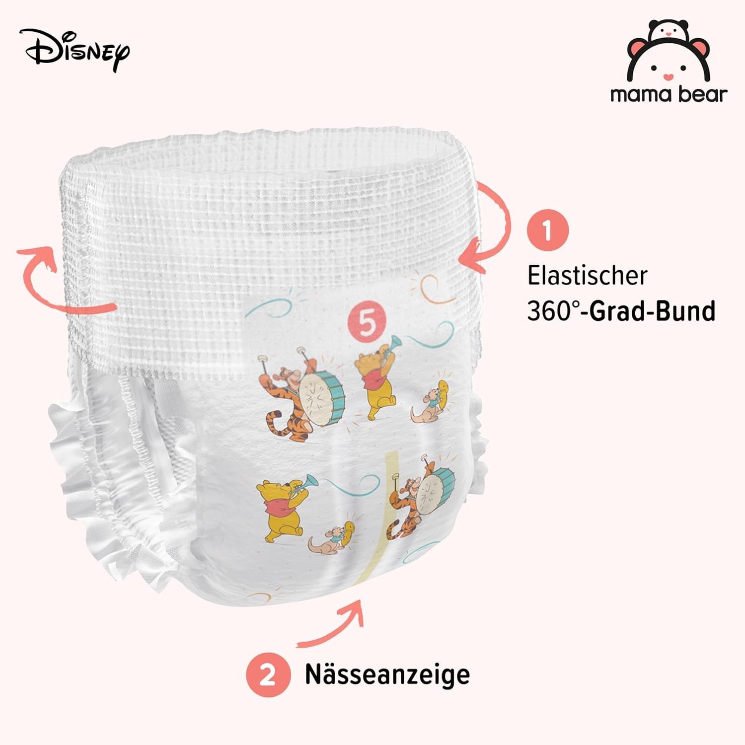 Marque Amazon : Couches Mama Bear Disney, taille 5 (12-17 kg) – Boîte mensuelle, blanche, 140 pièces (2 paquets de 70)
