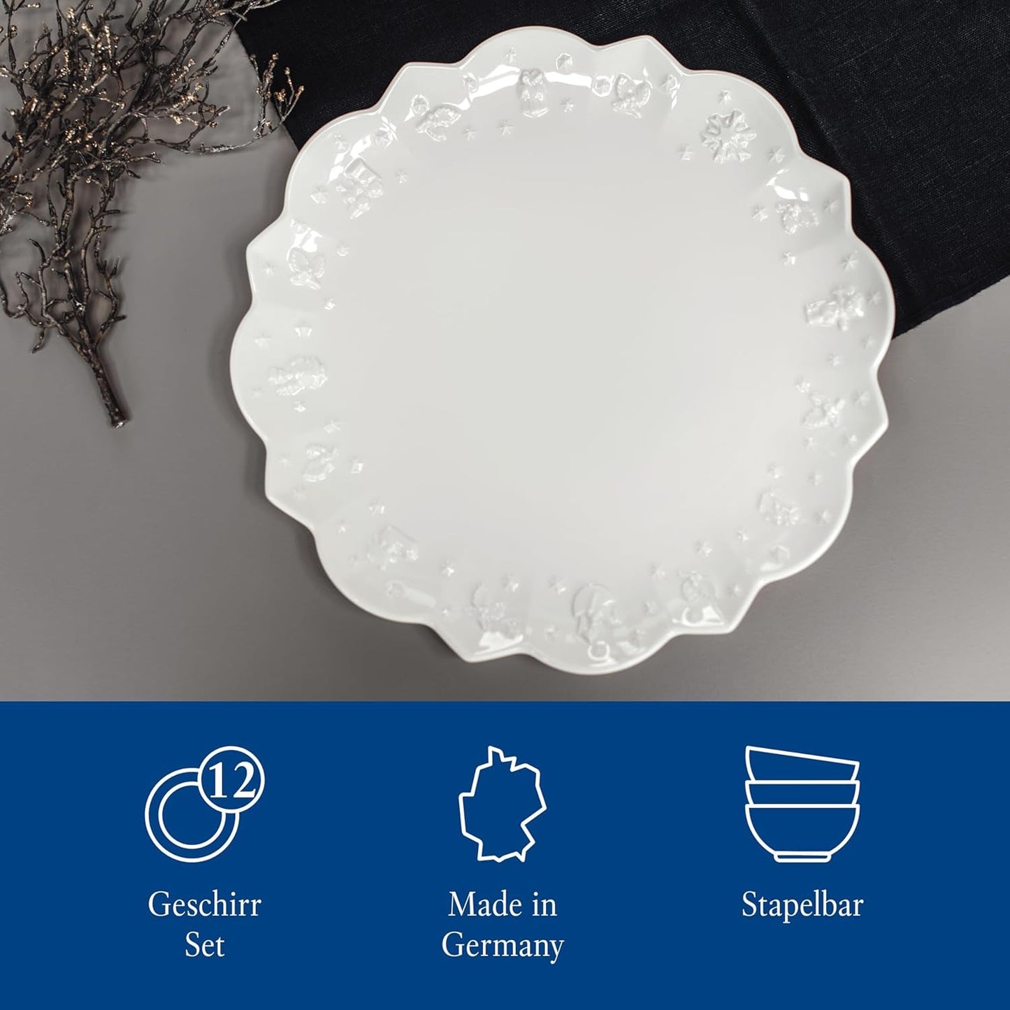 Villeroy & Boch Toy's Delight Royal Classic Service de table 8 pièces, passe au lave-vaisselle et au micro-ondes, blanc, assiettes, service de table pour 4 personnes, vaisselle de Noël, jouets, porcelaine premium