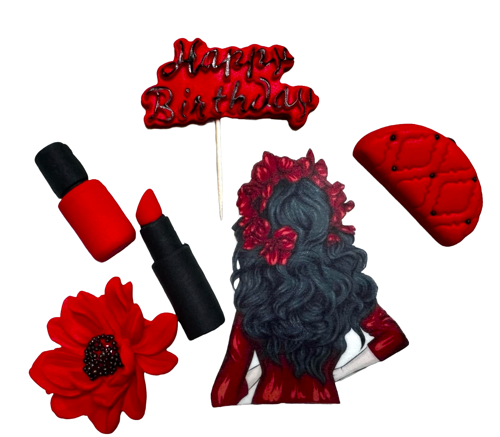 Lot de 6 décorations comestibles en pâte à sucre, Belle Dame, Décorations en pâte à sucre rouge et noire Naty Shop