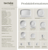 Service de table tectake® pour 12 personnes, service de table en porcelaine de 100 pièces, comprenant 12 assiettes, 12 assiettes à dessert, 12 assiettes plates, 12 tasses, 12 bols à céréales, un saladier, un pot à lait, un sucrier