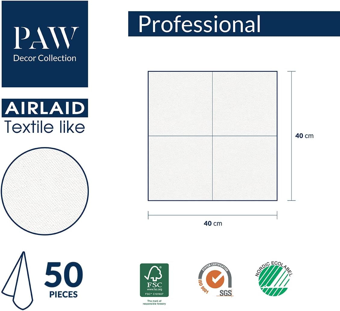 PAW - Serviettes Airlaid (40 X 40 Cm) I 50 pièces I Unicolore I Aspect tissu I Décoration de table élégante I Horeca I Pour les occasions importantes comme les mariages, les fêtes, Noël I Unicolore : Rose