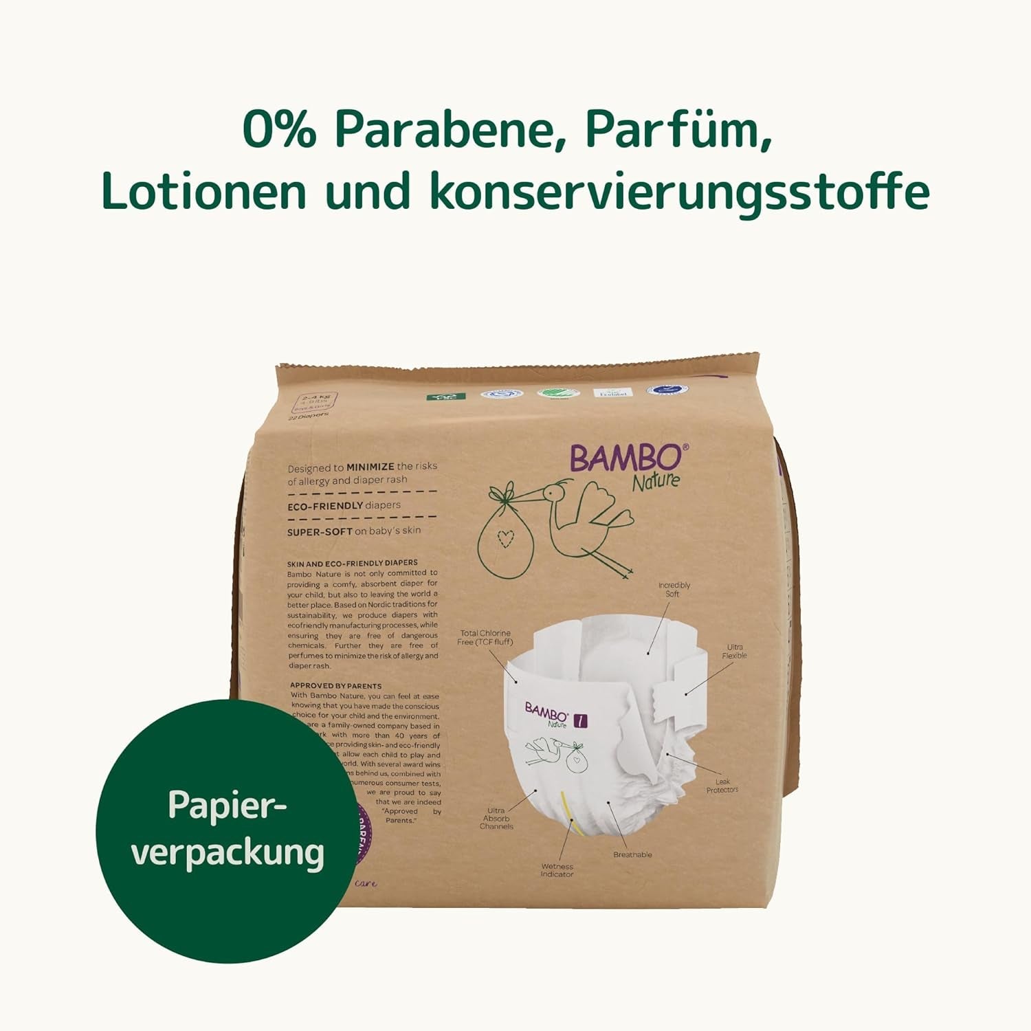 Couches pour bébé Bambo Nature, taille 1 (2-4 kg), boîte mensuelle de 132 unités | Couches haut de gamme avec protection améliorée contre les fuites | Confort et liberté ultimes pour les nouveau-nés | Couches testées dermatologiquement