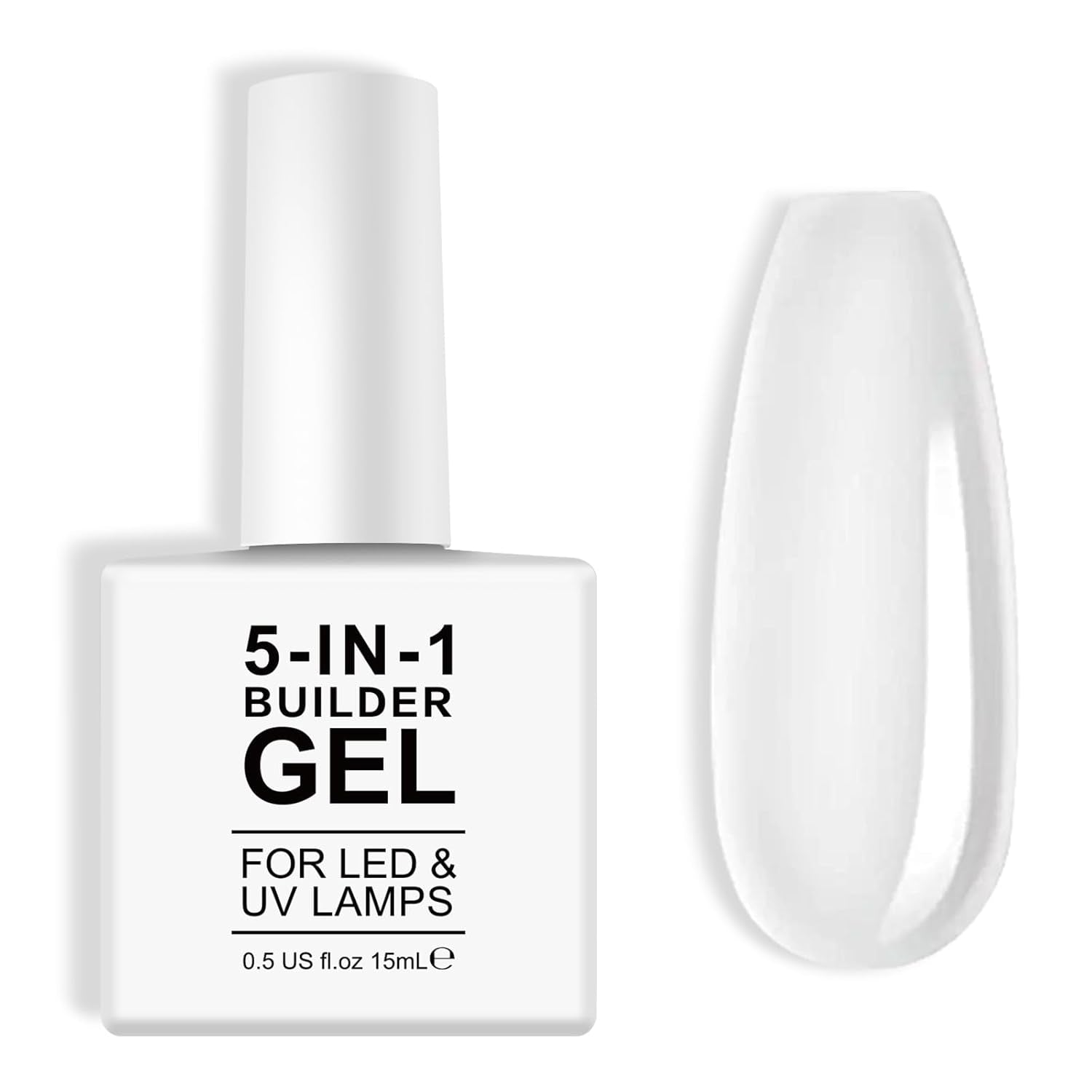Builder Gel de construction 5 en 1 15 ml, gel de construction d'ongles, gel de construction d'ongles, vernis à ongles d'extension d'ongles UV/LED, extensions, nail art, autocollants, gel de construction d'ongles (blanc)