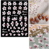 JMEOWIO Autocollants de manucure 3D pour ongles, fleurs, autocollants pour nail art, autocollants auto-adhésifs, bandes stéréoscopiques 5D, décoration de fleurs d'été, design de manucure, 4 feuilles