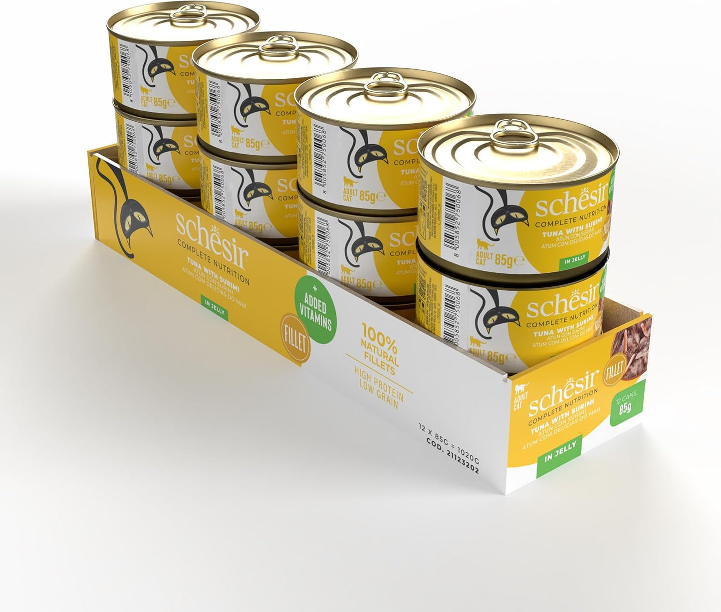 Surimi Thon en Gelée, Nourriture Humide pour Chats, en Conserve, 100% Naturelle, avec Vitamines Ajoutées, 12 x 85g