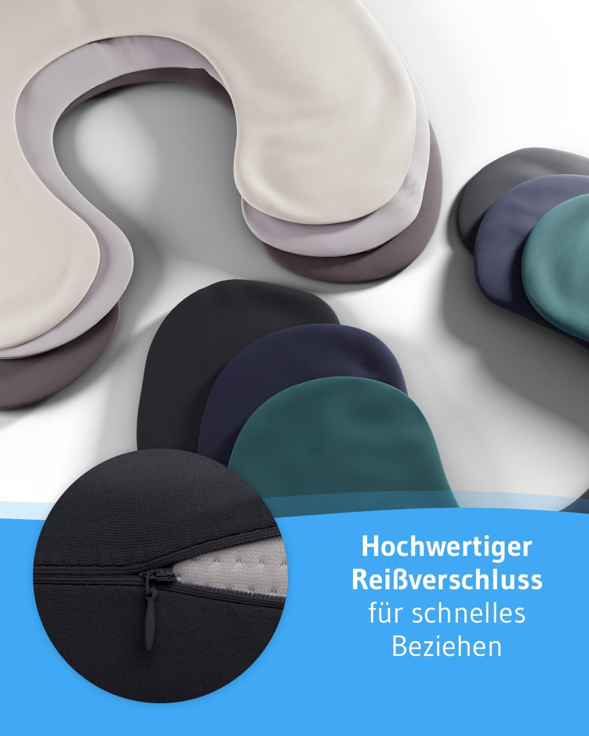 Lot de 2 taies d'oreiller noires parfaites pour les oreillers cervicaux ANDAR Coton maco (double jersey) Pas de repassage et séchage en machine Lot de 2 taies d'oreiller zippées Certifié Oeko-Tex Oreillers orthopédiques cervicaux Naty Shop